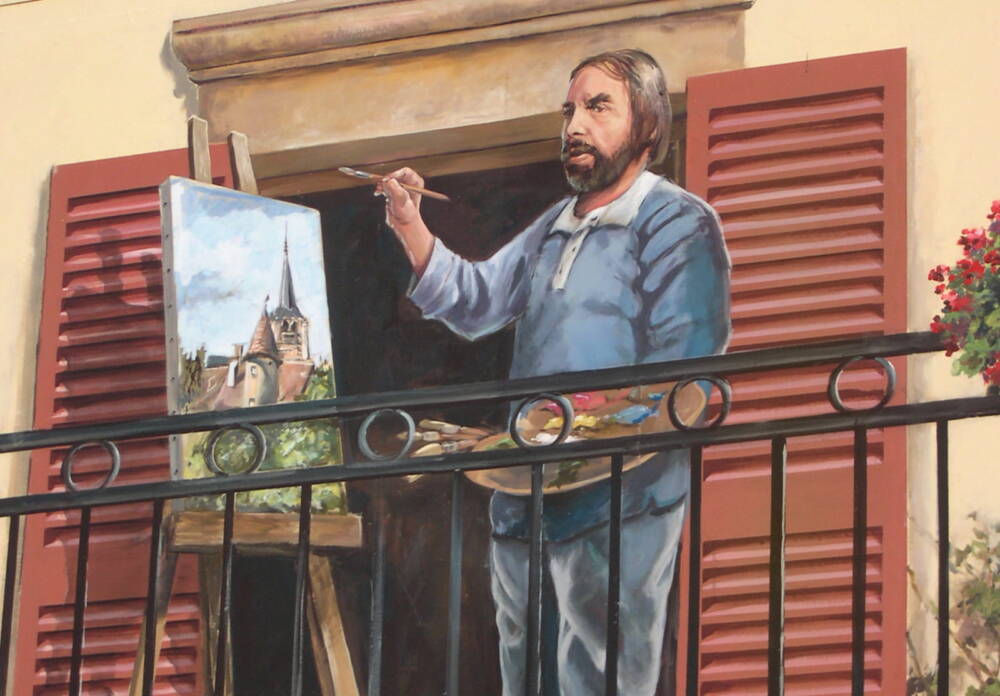 Photo de la fresque murale extérieure en l'honneur d'Henri Cadiou